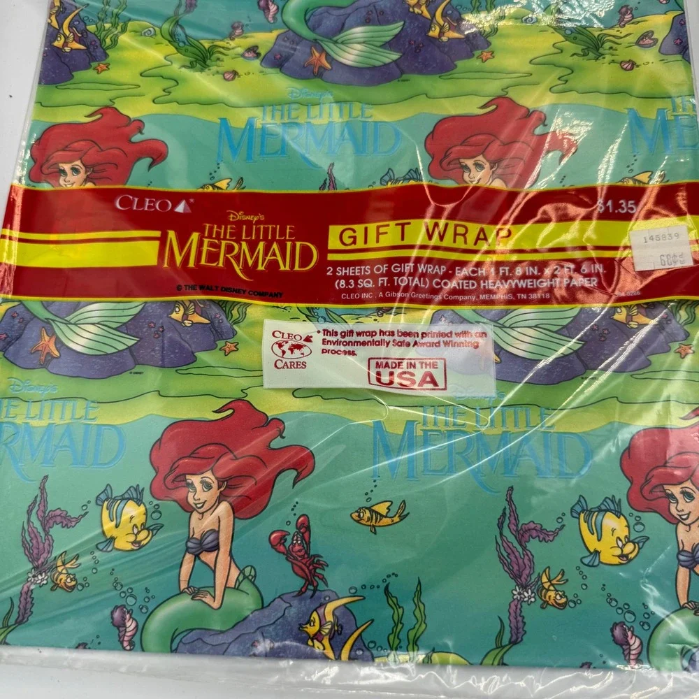 Vintage Disney Cleo Gift Wrap Lot 4 Little Mermaid 101 Dalmatians Mickey Mouse